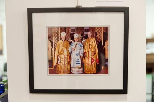 This colour photo shows a more recent version of the icon wall, and taken during a visit of Bishop Borecky, in the early 1980s.
