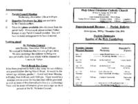 Church Bulletin talking about events, changes in services and liturgy for the week including church schedule